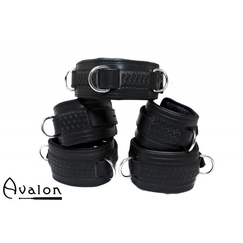 Avalon - LUST - Collar og Cuffs, 5 deler, Sort 