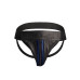 Ouch! Striped Front Zip Jock - Jockstrap - Bonded Leather - Sort/Blå