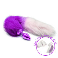 BQS - Matchende Hale-buttplug og Ører sett - Lilla og hvit