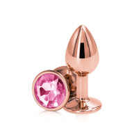 BQS - Rosegull Buttplugg med rosa krystall - Medium