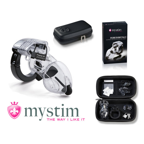 Mystim - Pubic Enemy No2 - Elektro kuklås med penisplugg