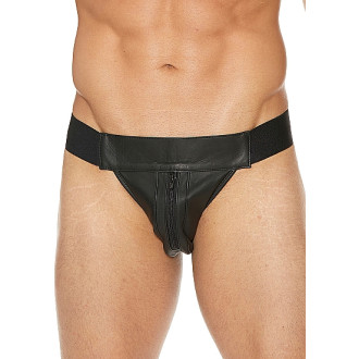 Ouch! Striped Front Zip Jock - Jockstrap - Mykt lær - Sort