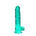 Realrock – Crystal Clear – Dildo med pung og sugekopp – Grønn - 21 cm